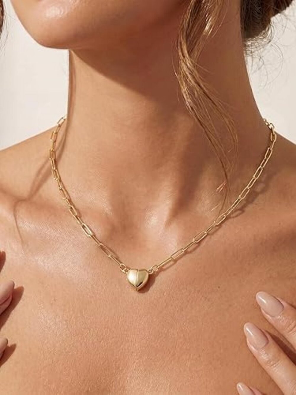 Dainty Heart Pendant Paperclip Necklace 14K Gold/Silver Plated Choker
